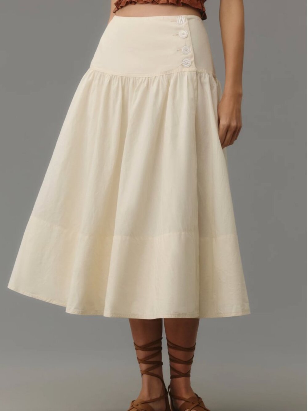 Anthropologie Maeve Ivory Drop-Waist Wrap Midi Skirt - Size 10